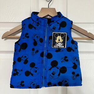 Disney Mickey Mouse Vest Blue Puffer‎ Sleeveless Jacket Toddler Size 18M